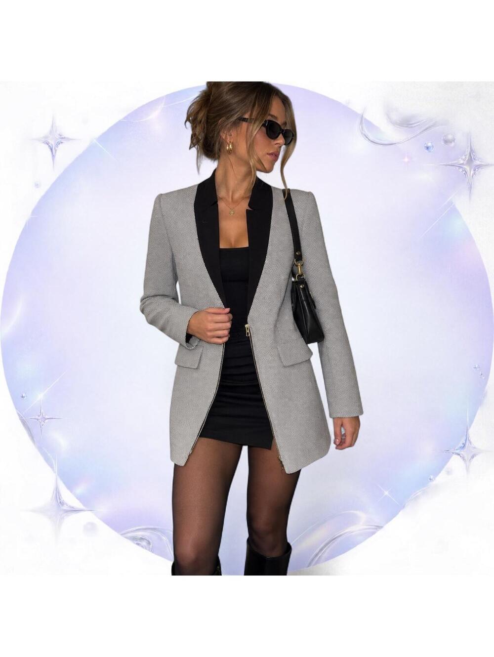 DKNY Textured Longline Zip Blazer Size 0 Office Siren